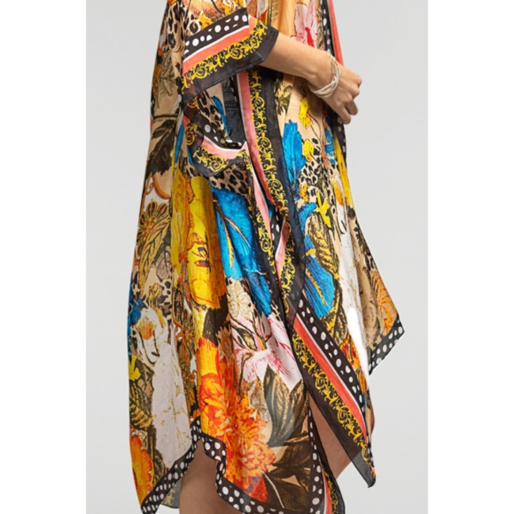 SOLD OUT Milan Colorful Leopard Animal Print & Floral Border Kimono Wrap Coverup - Picture 15 of 15